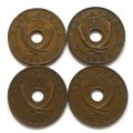 BRITISH EAST AFRICA 10 CENT 1937 + 1941 + 1951 + 1952 (4 COINS)