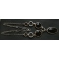 STERLING SILVER  AND BLACK GLASS NECKLACE 500MM 45 GRAMS