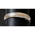 STERLING SILVER  BANGLE *A GLIMMERING GIRL WITH APPLE BLOSSOMS IN HER HAIR* 180MM 15 GRAMS