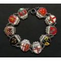 STERLING SILVER AND ENAMEL BRACELET WITH CRESTS OF 10 GERMAN CITIES 19.5 GRAMS 220MM