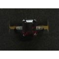 18CT GOLD RING WITH OBLONG RED SPINEL  SIZE I1/2  TOTAL WEIGHT  3.4 GRAMS