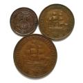 UNION 1944 1/4 + 1/2 + 1 PENNY (3 COINS)