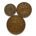UNION 1946 1/4 + 1/2 + 1 PENNY (3 COINS)