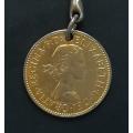 GREAT BRITAIN 1966 HALF PENNY KEY RING - GOLD PLATED