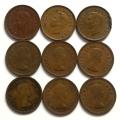 UNION 1950 TO 1958 1/4 PENNY ALL DATES 9 COINS