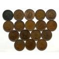 UNION 1942 TO 1958 1/4  PENNY  ALL DATES (17 COINS)
