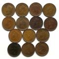 UNION 1942 TO 1955 1/4  PENNY  ALL DATES (14 COINS)