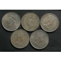 EAST AFRICA 1948+1949+1956+1960+1962 1/2 SHILLING (5 COINS)