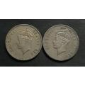 EAST AFRICA 1948+1949 1/2 SHILLING (2 COINS)