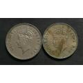 EAST AFRICA 1948+1949 1/2 SHILLING (2 COINS)