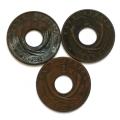 EAST AFRICA 1922+1923+1924 1 CENT (3 COINS)