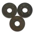 EAST AFRICA 1922+1923+1924 1 CENT (3 COINS)