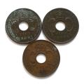 EAST AFRICA 1924+1925+1926 5 CENTS (3 COINS)
