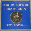 REPUBLIC 1990 RAND NICKEL PROOF COIN P W BOTHA
