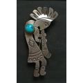 HOPI SILVER (TESTED) TRIBAL BROOCH/PIN WITH TURQUOISE