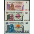 ZIMBABWE 1997 5 + 10+ 20 DOLLARS EF+ (3 NOTES)