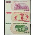 ZIMBABWE 2008 50+100+500 MILLION DOLLARS EF+ (3 BEARER CHEQUES)