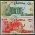 ZAMBIA 1992 20 + 50 KWACHA (2 NOTES)