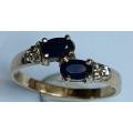 9CT GOLD DARK BLUE AND WHITE SAPPHIRE RING SIZE M1/2 STONES APPROX.3X4MM 2 GRAMS