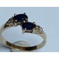 9CT GOLD DARK BLUE AND WHITE SAPPHIRE RING SIZE M1/2 STONES APPROX.3X4MM 2 GRAMS