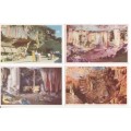 Lot of 4 UNUSED Congo Caves postcards - about 60 years old - Bonus 2 newer ostrich postcards