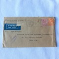 Airmail cover from London to Cape Town, South Africa with 1 shilling, sixpence en twopence stamps