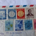 Registered airmail cover from Trondheim to Cape Town South Africa with 15 Norway stamps -9 June 1960