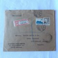 Registered postal cover from Oslo-Elisenberg to England with 45ore and 15ore Norwegian stamps