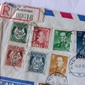 Registered airmail cover from Andalsnes to Cape Town, South Africa with 15 Norwegian stamps