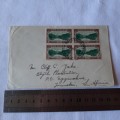 Postal cover from Greymouth, New Zealand to Transkei, South Africa with 1/2d block stamps - 1945