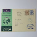 Airmail cover from London to Cairo, Egypt on 1 July 1952 with 5D and 4D stamps