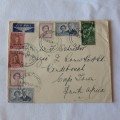 Airmail cover from Hastings, New Zealand to Cape Town, South Africa with 7 New Zealand stamps