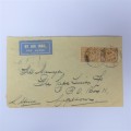 Airmail cover from London, England to Cape Town, South Africa - With 2x one shilling stamps