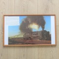Printed picture of SA Railways Blue train with 25NC steam locomotive in frame