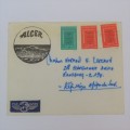 Airmail letter from Algeria to South Africa with 3 Algeria stamps and airmail tag on Alger envelope