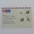 Airmail letter from Australia to South Africa with butterfly and bird stamps