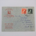 Airmail letter from Brussel, Belgium to Pietersburg, South Africa with 2 Belgian stamps