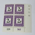 Postage due 2c control block mint SACC 57 - with flaw - last stamp on bottom row shaved 2