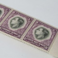 South West Africa SACC 129 - strip of 4 - 2nd stamp with error - purple mark through 4 of 4d