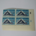 SACC 144 Centenary of Cape Triangular 4d stamp with left and downward shift of dark blue printing