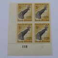 South Africa 1959-1961 Definitive issue 5 Shilling control block of 4 - no 118 with pale 4