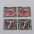 South West Africa SACC 110 a to 114 a pairs used on 25-11-1943 Gobabis cancelation