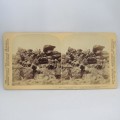 Boer War stereoscope card #50 - Some of Methuen`s Infantry Firing on retreating Boers from the Boer