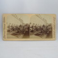 Boer War stereoscope card #111 - Inspection of the Cheshire regiment in the Fort at Johannesburg