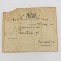Boer War Residential Pass issued 19 July 1900 to T Downham to move unhindered to Eastleigh