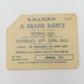 WW2 1941 Dance ticket sold in aid of SAWAS -  Cathedral Hall Cape Town