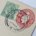 Union of South Africa stationery envelope 1d with 12d added Herschel cancelled