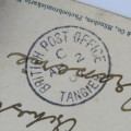 Gibraltar penny on postcard with British Post office Tangier cancellation