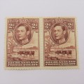 SACC 116 Bechuanaland Protectorate 2d stamp pair - Left hand stamp with paper join visible at back