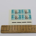 SACC 258 with line through Verwoerd`s face bottom left stamp of block of 4